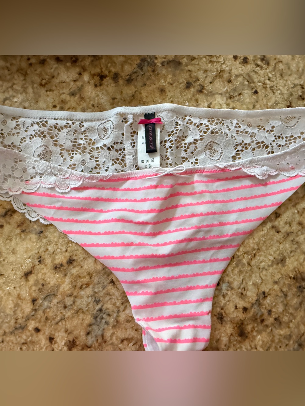 Passionate Pink Stripe Lace-Trim Girls Bikini Bottoms m